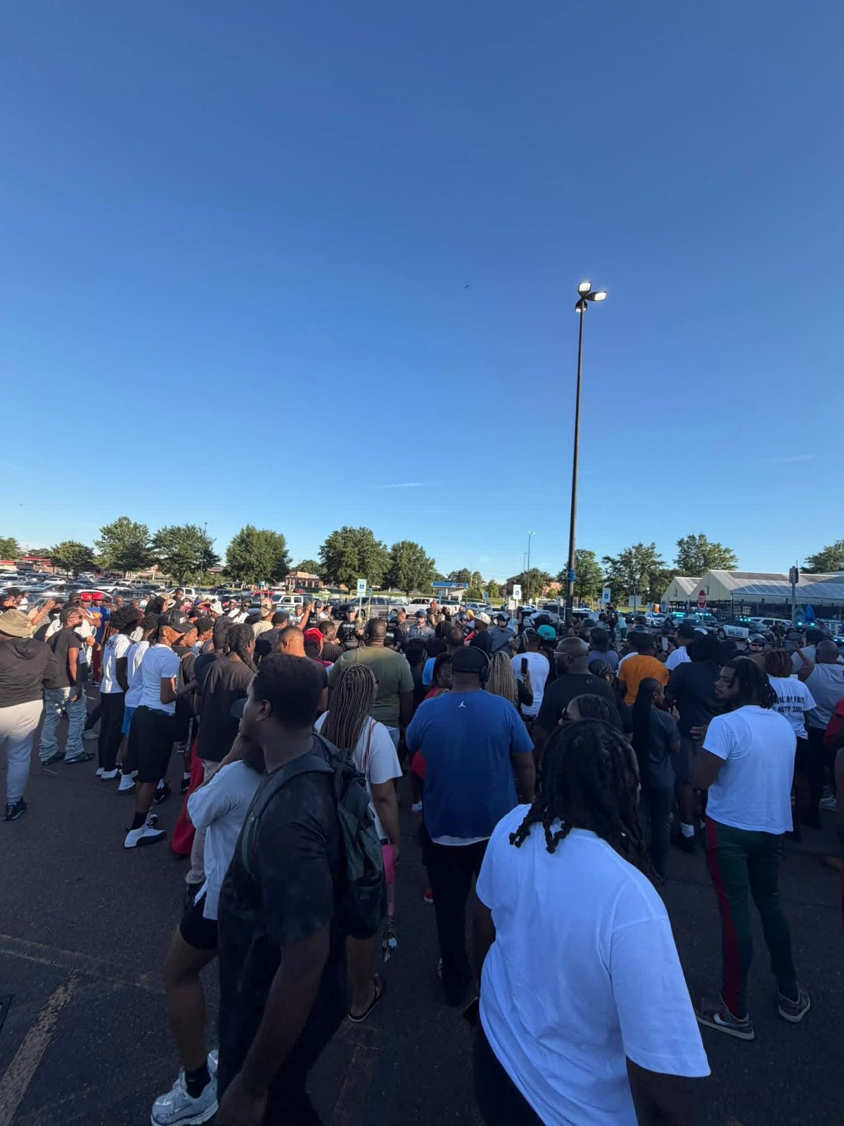 Crowd gathered at dusk